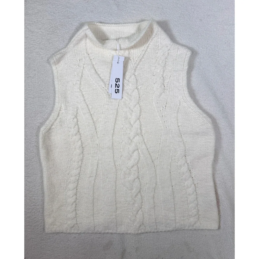 525‎ America Women Sea Salt White Kendall Funnel Neck Cable Tank